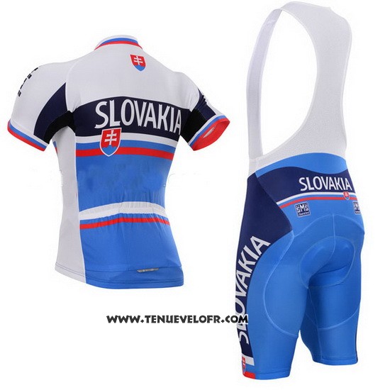 2013 Maillot Ciclismo Slovaquie Blanc et Bleu Manches Courtes et Cuissard